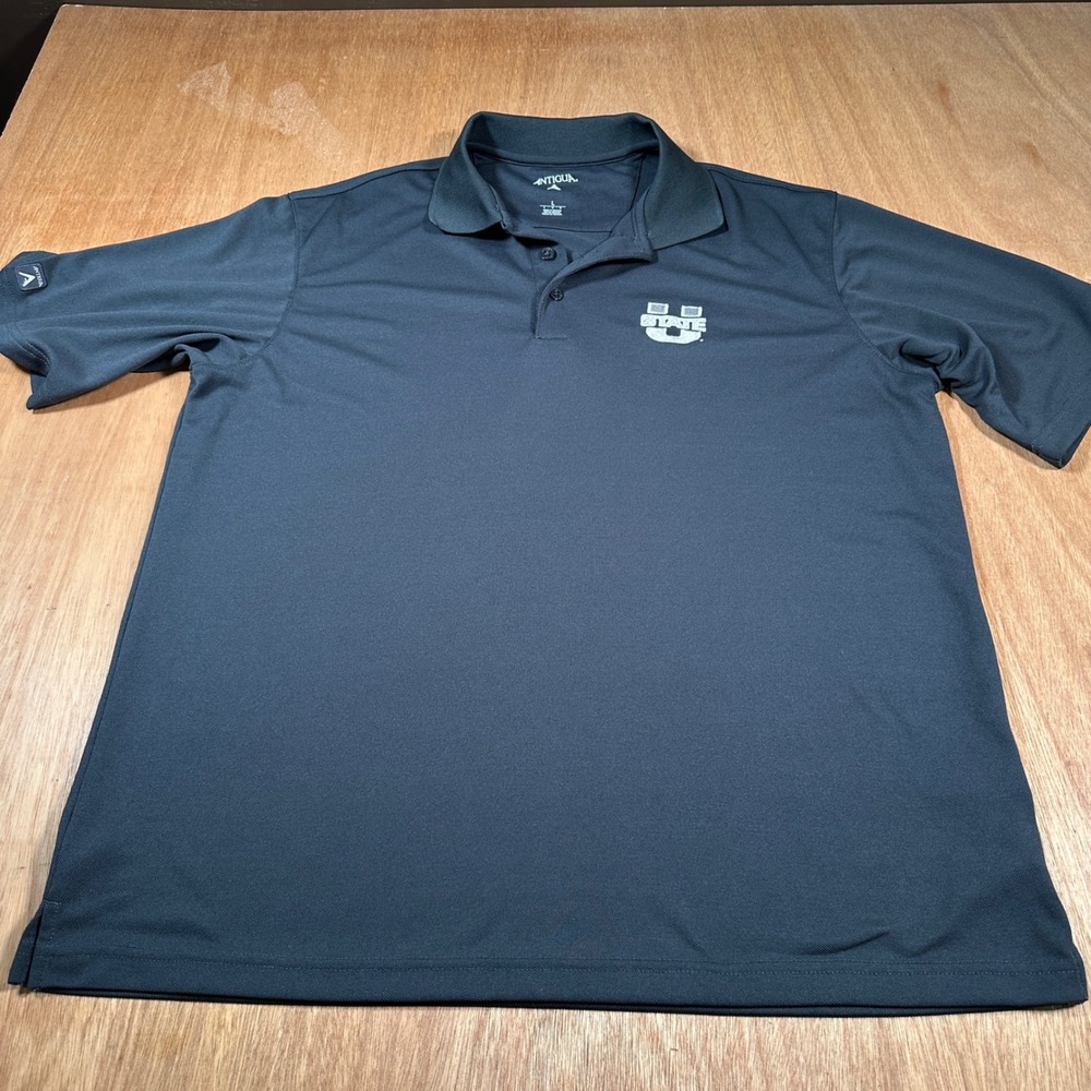 Antigua Utah State Aggies Polo Mens Large Black NCAA Golf Shirt Short Sleeve